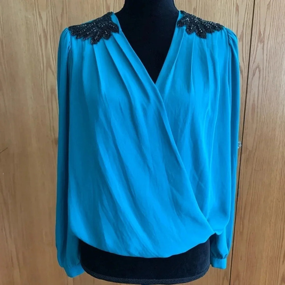 Bellatrix Embellished Shoulder Faux Wrap Blouse - Picture 1 of 14